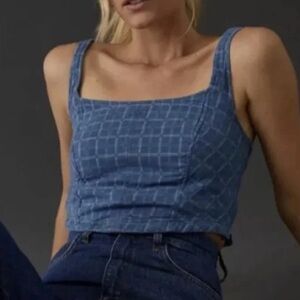 Pilcro Cotton Corset Tank By Pilcro In Blue Size XS